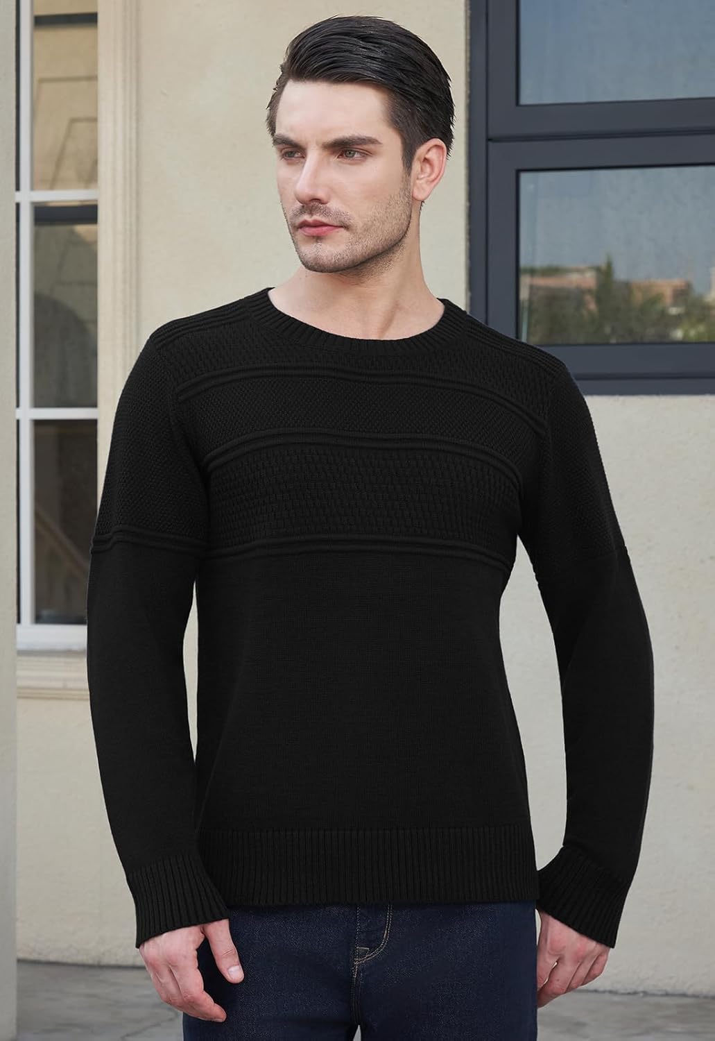 YTD Men's Crewneck Pullover Sweater Textured Knitted Sweaters Casual Loose Fit Sweaters with Ribbing Edge - Image 4