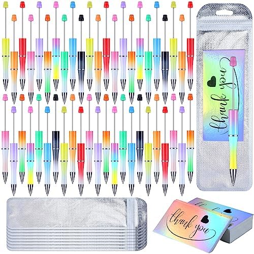 Yeaqee 150 Pieces Beadable Pens Kit 50 Pieces Colors