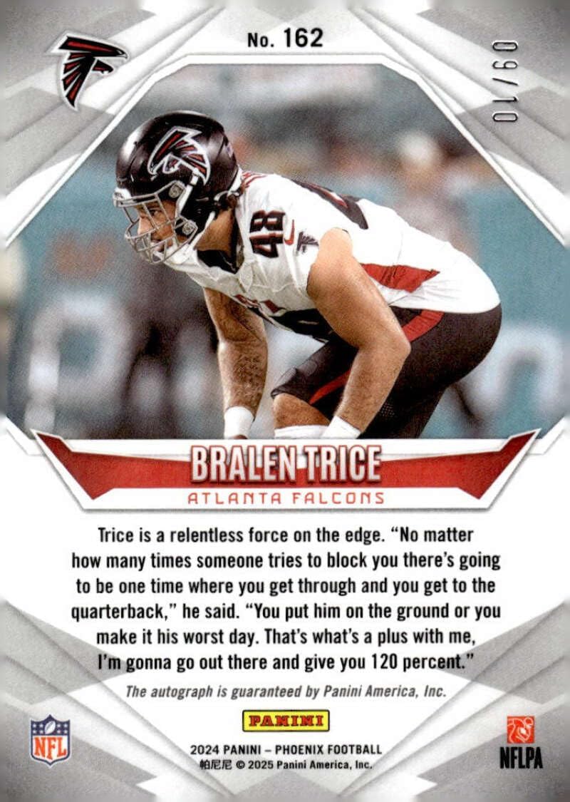 BRALEN TRICE RC AUTO 2024 Panini Phoenix Collection /10 Gold Pandora Autographs #162 ROOKIE Falcons NM-MT Football