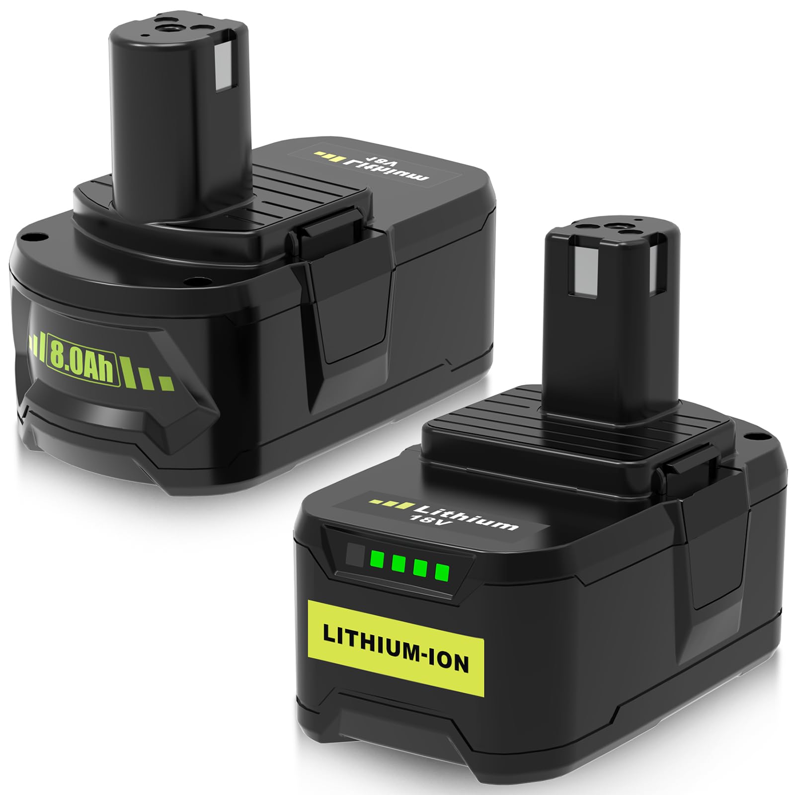 2 X 8000mAh Batterie Compatible pour Ryobi Batterie 18V RB18L13, RB18L15, RB18L20, RB18L25, RB1840X, RB1840T, RB18L50 Batterie