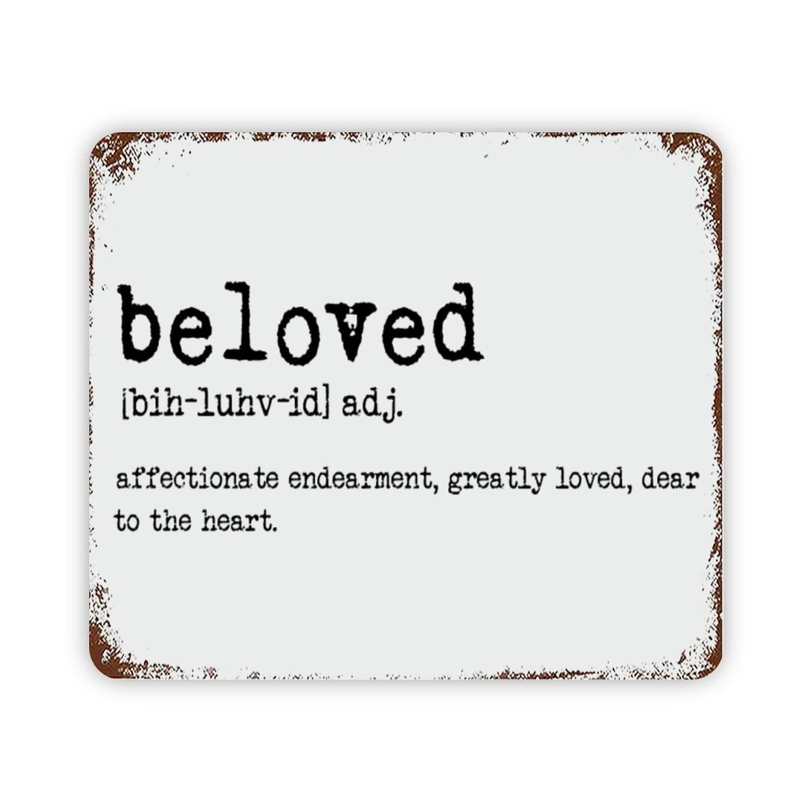 ENEDNATE Inspirational Quote Metal Sign Beloved Definition Dictionary Word Meaning Retro Decorative Aluminum Tin Signs 12x16 Man Cave Street Metal Sign for Office School Classroom Nursery Decoration