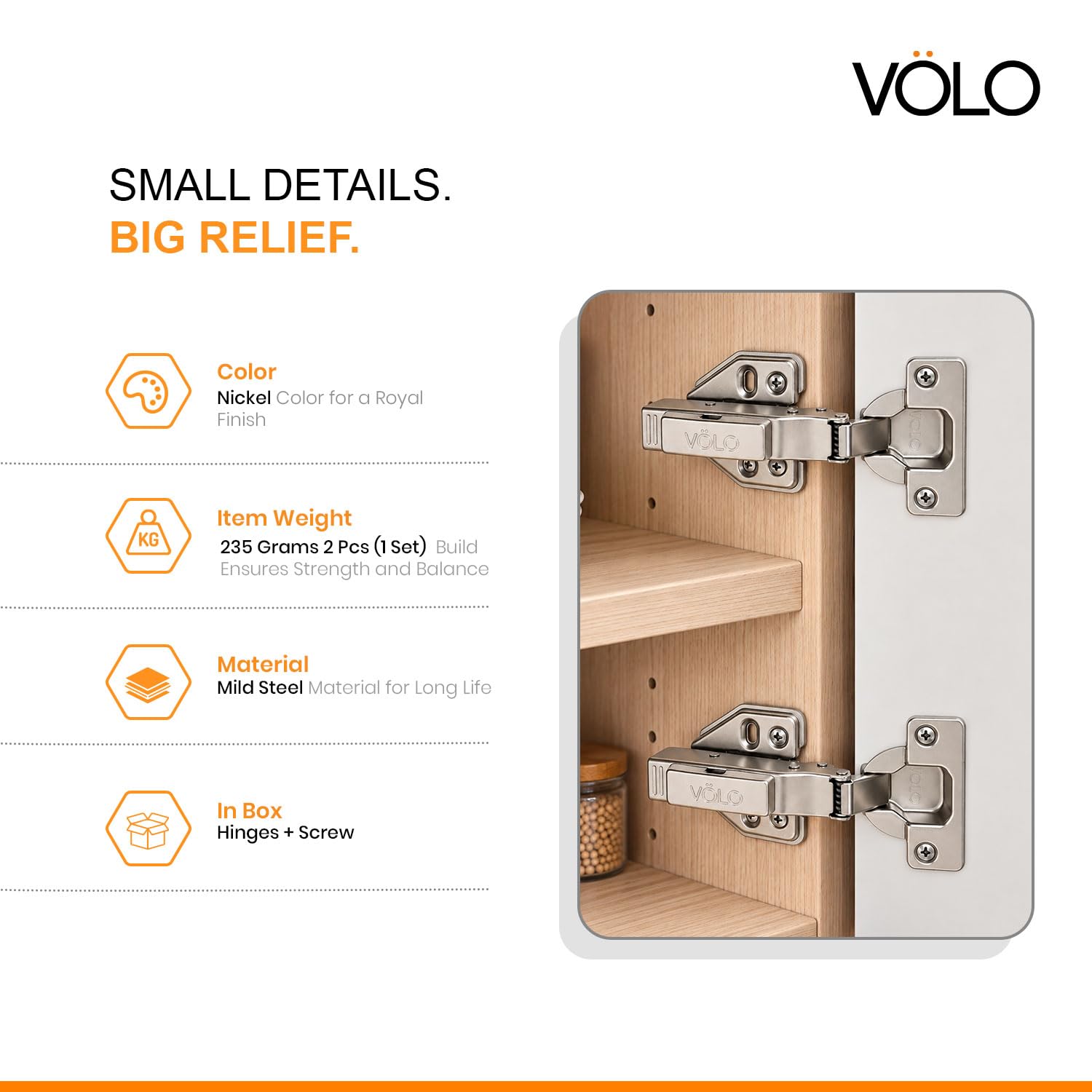 VOLO Soft Close Cabinet Hinges - Nickel Finish -5 VOLO Soft Close Cabinet Hinges - Nickel Finish -5