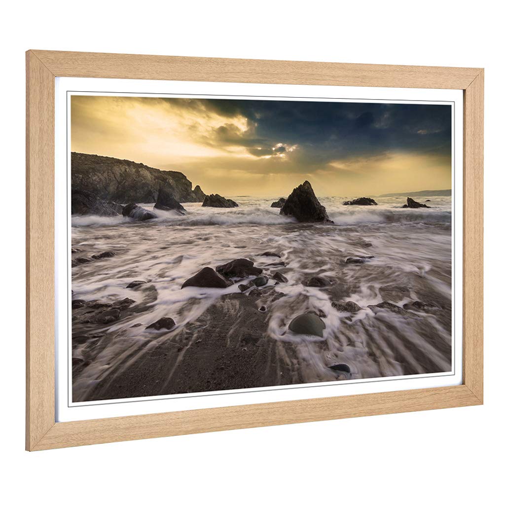 Big Box Art Framed Print of Seascape Sunlight Breaking Design | Wall Art Picture | Home Decor for Kitchen, Living Room, Bedroom, Hallway, Oak, A2 / 24.5x18 Inch / 62x45cm