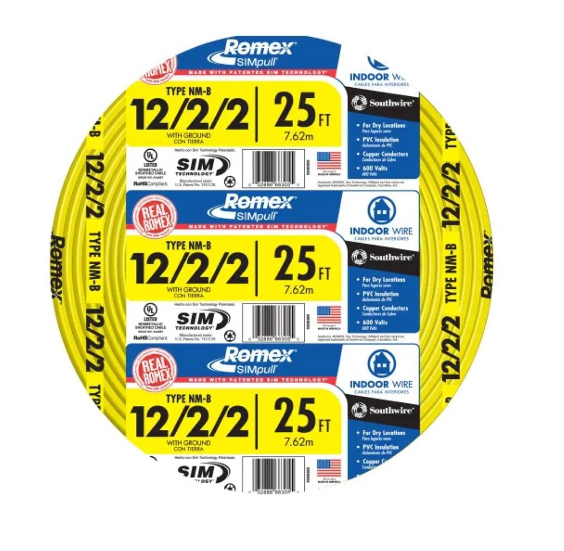 SOUTHWIRE 25 FT. 12-2-2 Solid ROMEX SIMPULL CU NM-B with G Wire 55048421