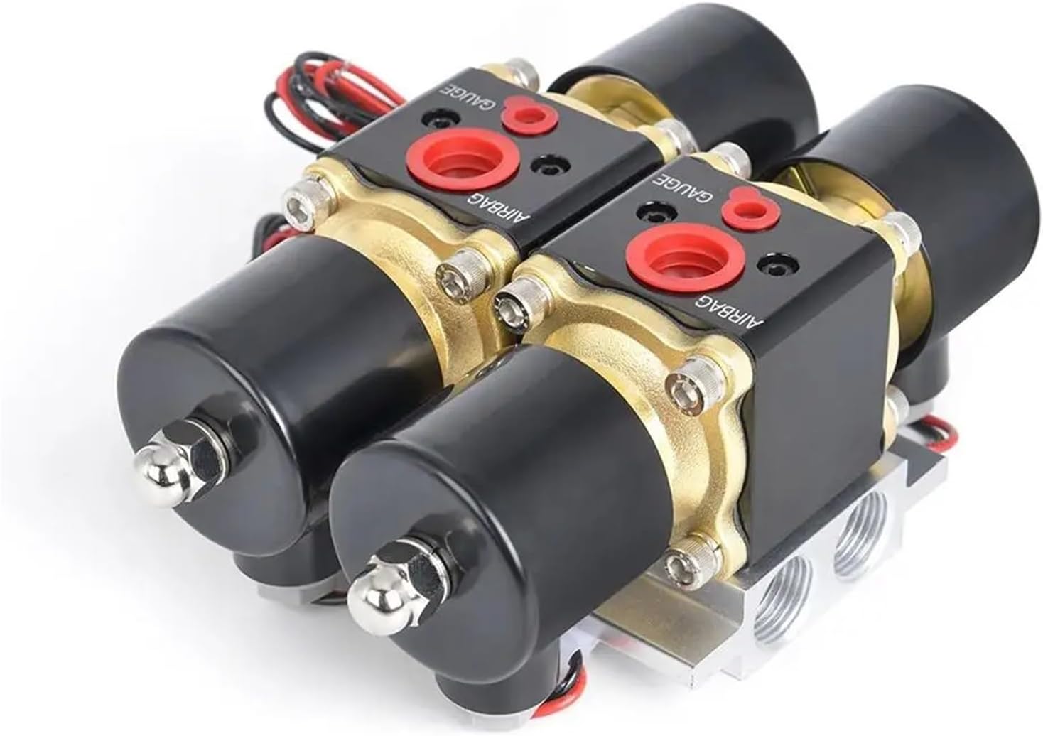 Universal DC 12V 200PSI Air Ride Dual Stations Manifold Solenoid Valve for Air Suspension Cars