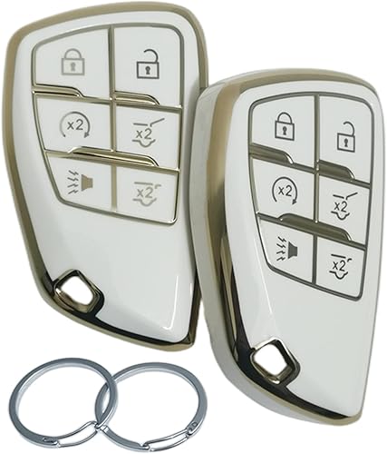 RUNZUIE 2 fundas para llavero de TPU de 6 botones para Chevy Chevrolet Suburban Tahoe GMC Yukon GM-13541565 (blanco)