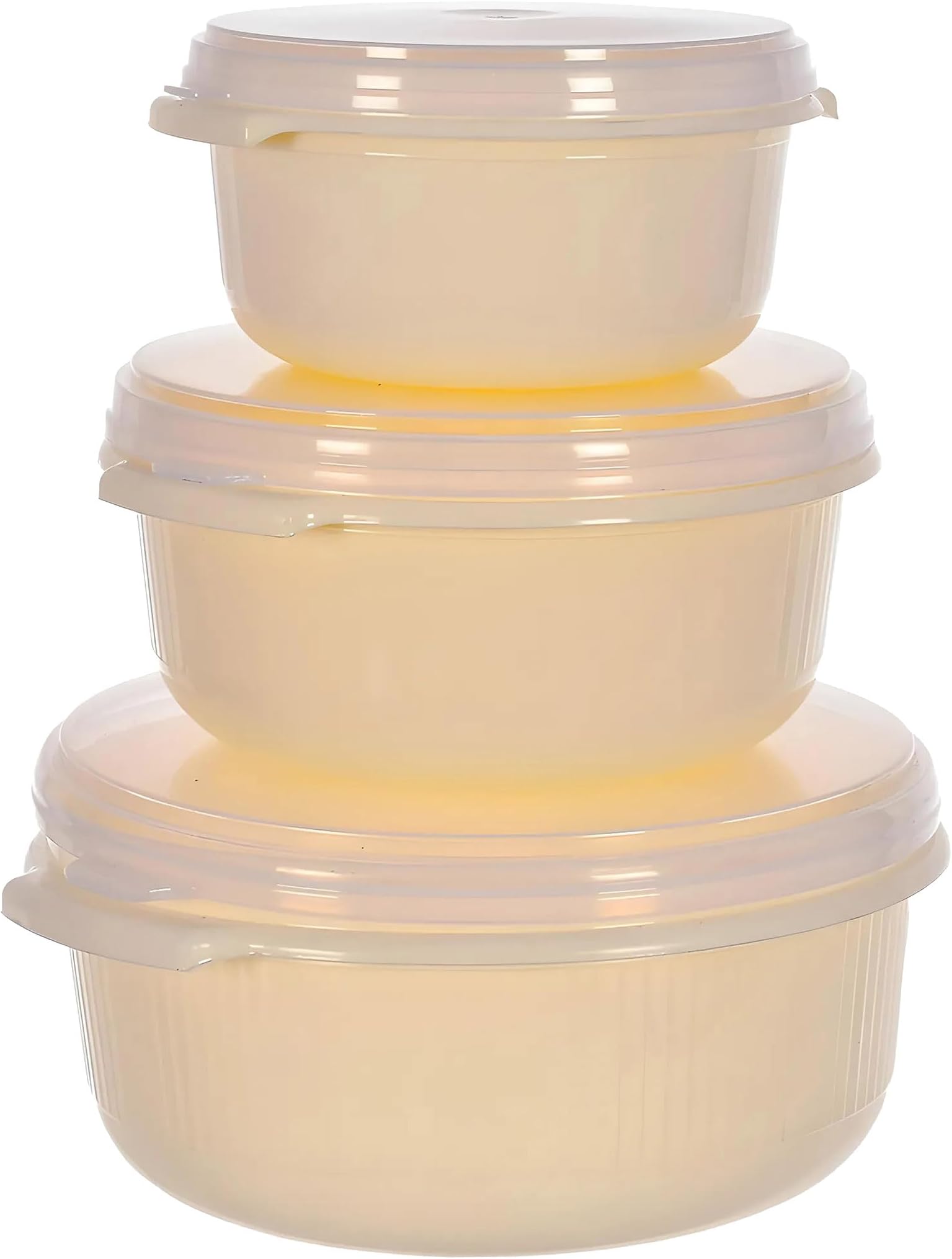 Kuber Industries Food Grade, Microwave & Freezer Safe Plastic Bowls, Food Storage Container Set With Lid, Set Of 3 (3200Ml, 1800Ml, 1000Ml), Cream