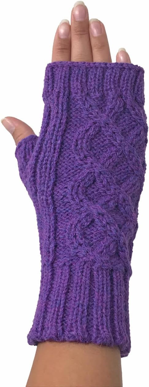 Inca Fashions - Alpaca Wool Hand-knit Cable Texting Gloves - Fingerless Mittens - Wrist, Hand & Arm Warmers