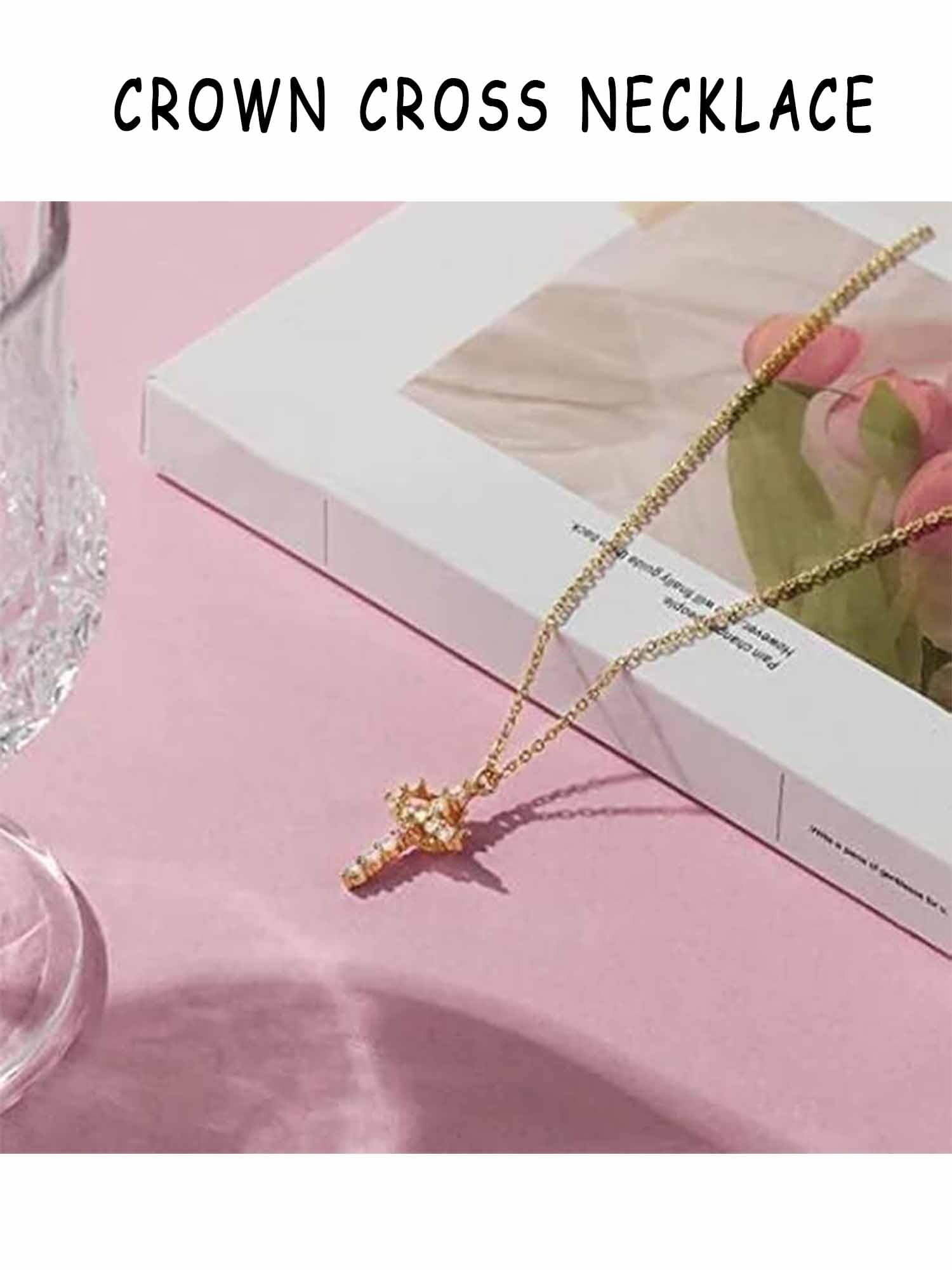 Vergulde geplaveid kruisketting met gedraaide kroon voor dames