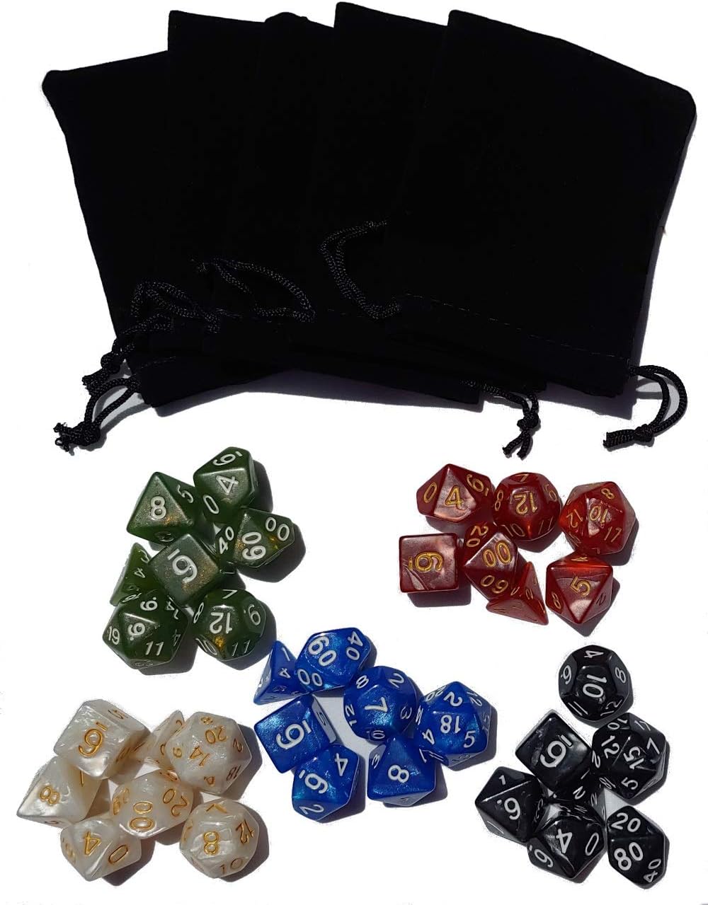 35 Polyhedral Dice | 5 Sets of Dice for Dungeons and Dragons and Other RPG's