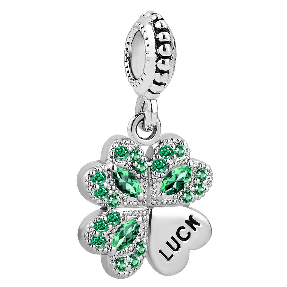 Luck Four Leaf Clover Love Hearts Charm Dangle Bead For Bracelet