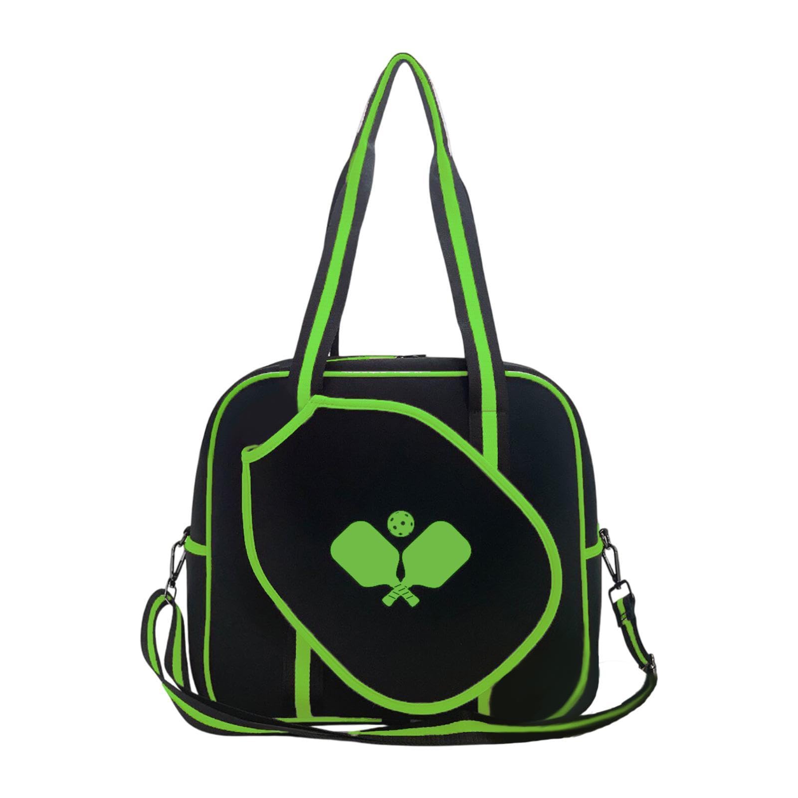 Pickleball Bag for Women Carry Bag with Adjustable Strap Pickleball Tote Bag Black Green-image-2