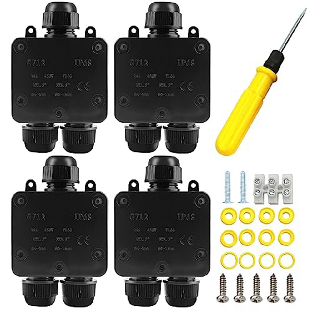 Littimoon 4Pcs Waterproof Junction Box IP68 External Waterproof 3 Way Electrical Junction Box for Diameter 5mm -15mm Wire