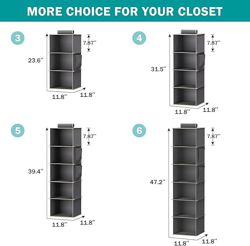 Miniatura 3 de YOUDENOVA Organizador colgante de armario, 5 estantes de almacenamiento para colgar, color gris