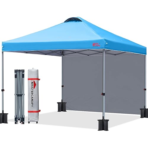 MASTERCANOPY Durable Pop-up Canopy Tent with 1 Sidewall (10'x10',Sky Blue)