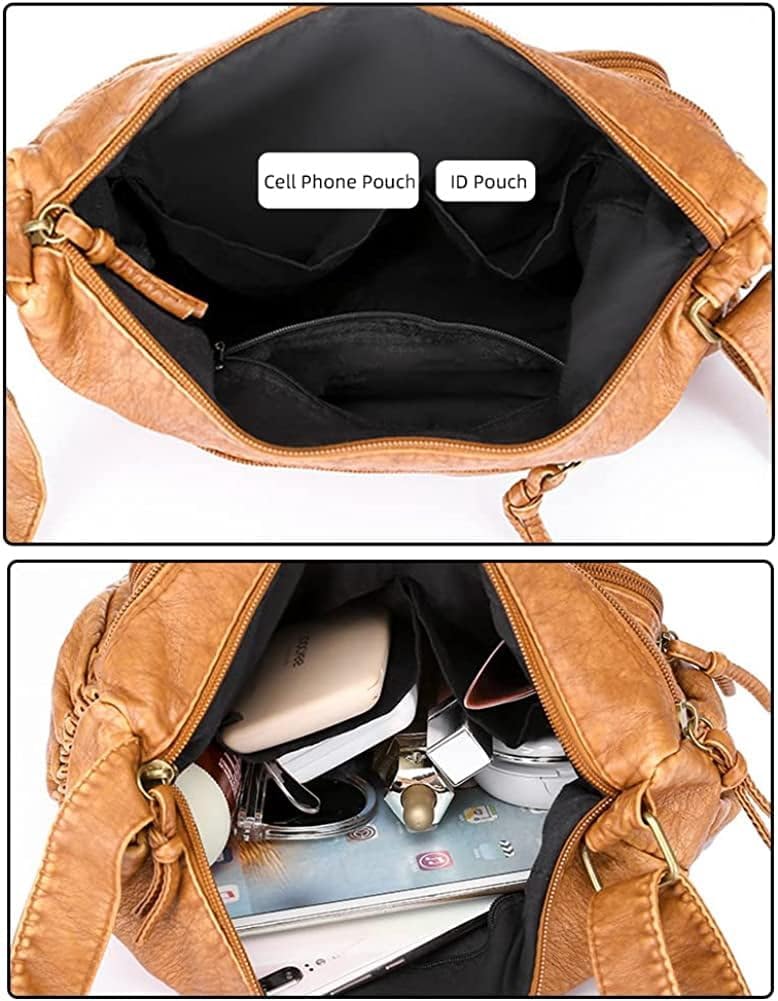 LESSO Shoulder Bag for Women Multi Pocket Crossbody Purse Soft Leather Handbag Large Capacity Messenger Satchel