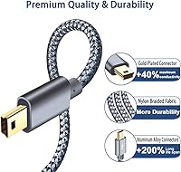 Vista 3 de SIOCEN Cable mini USB trenzado de 6 pies, tipo A macho a Mini-B, cable de carga para Garmin Nuvi, cargador de controlador PS3, cable de datos
