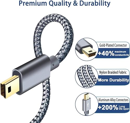 Miniatura 3 de SIOCEN Cable mini USB trenzado de 6 pies, tipo A macho a Mini-B, cable de carga para Garmin Nuvi, cargador de controlador PS3, cable de datos de