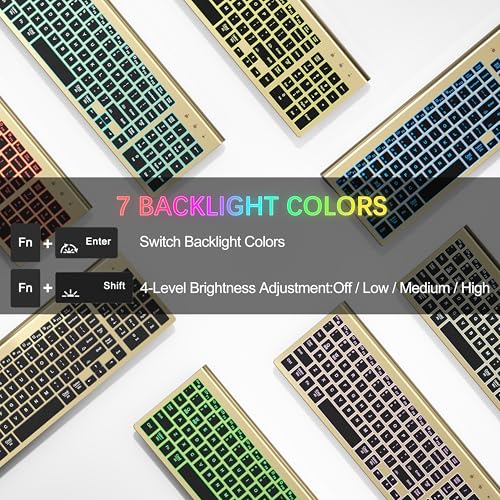 Image of Wireless Backlit Keyboard and Mouse Ultra Slim Combo, TopMate 2.4G Silent Compact 2400DPI Mouse and Scissor Switch Keyboard Set, Batteries Included, for PC /Laptop /Windows /Mac /Gaming - BL Gold Black