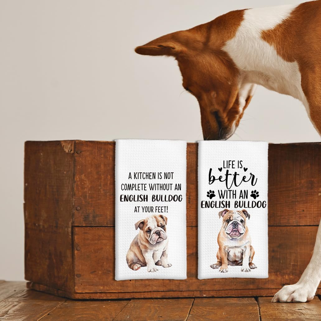 English Bulldog Gifts Kitchen Towels Set of 4, English Bulldog Gifts for Women, Dog Hand Towels, EnglishBulldog Dish Towels Tea Towels, Dog Kitchen Bathroom Decor, 16x24inch