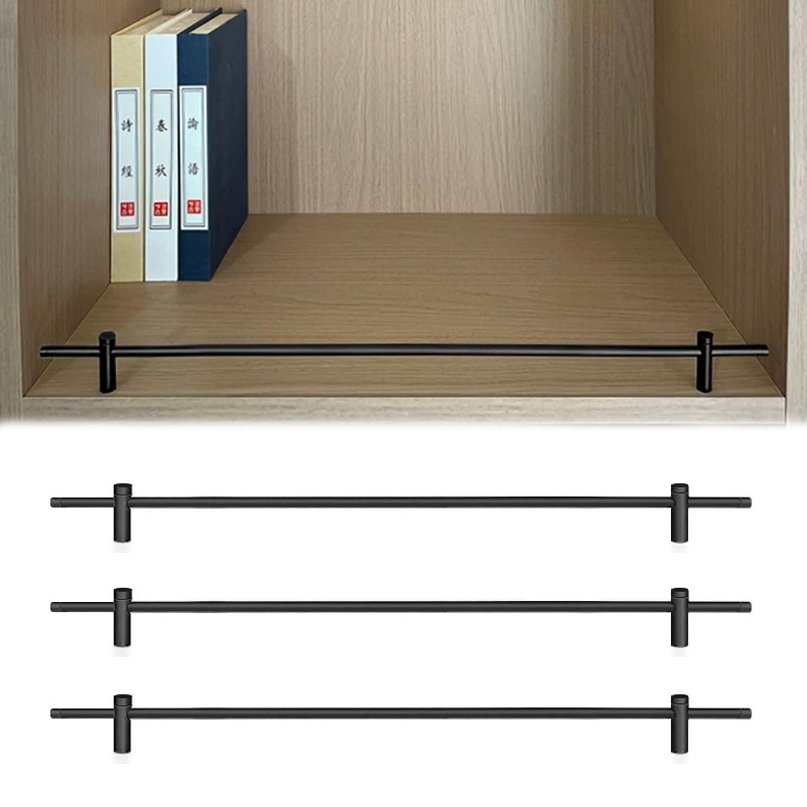 Black Aluminum Bar Bottle Shelf Railing 1 2 3 4 Pack, Floating Picture Ledge Shelves Rail, Cabinet Item Anti-Drop Guardrail for Pantry/Supermarket/Basement(3 Pcs,Long 30in/76cm)