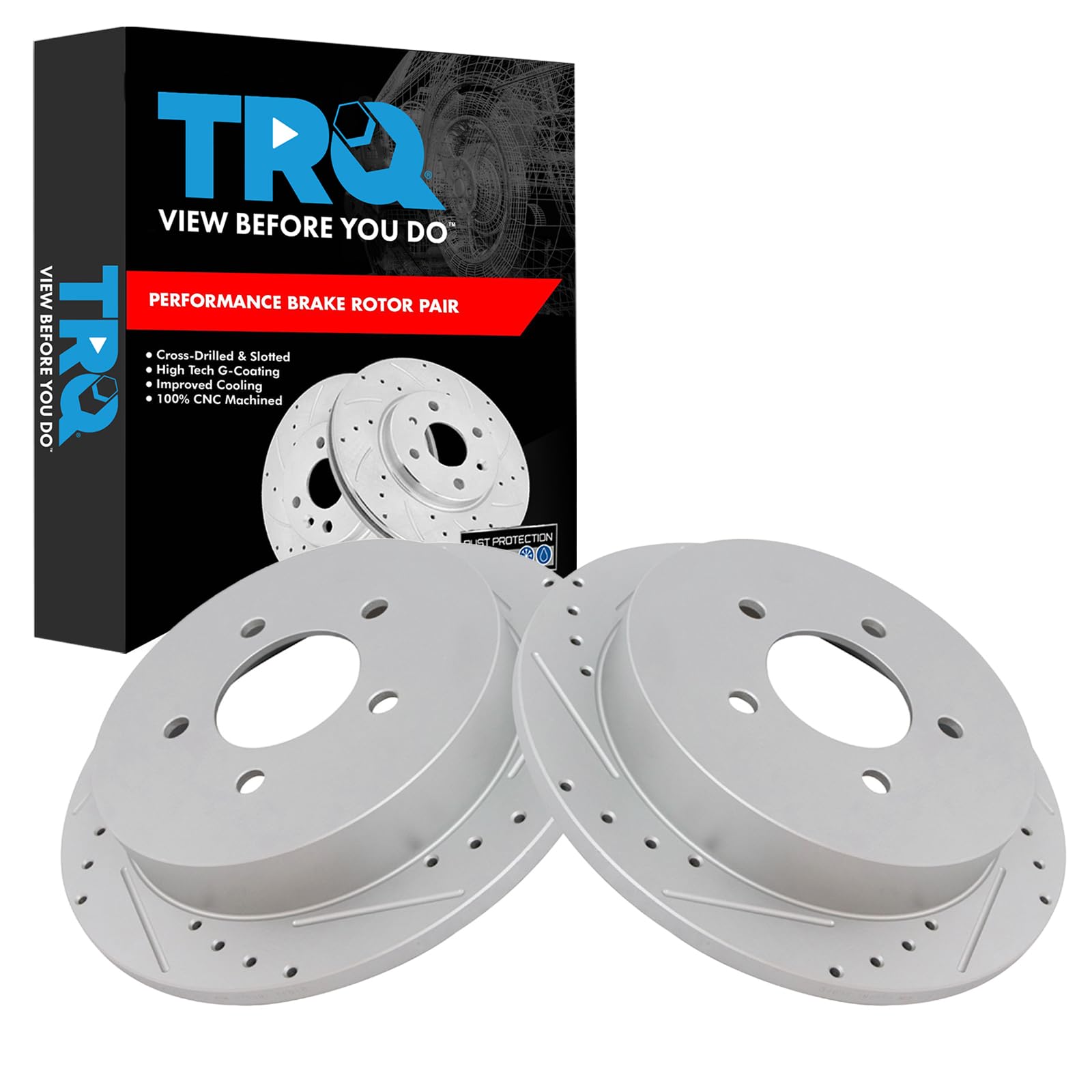TRQ Rear Brake Rotor Set G Coated Drilled and Slotted Compatible with 1997-2002 Ford Expedition 1999-2004 F-150 2004 F-150 Heritage 1998-2002 Lincoln