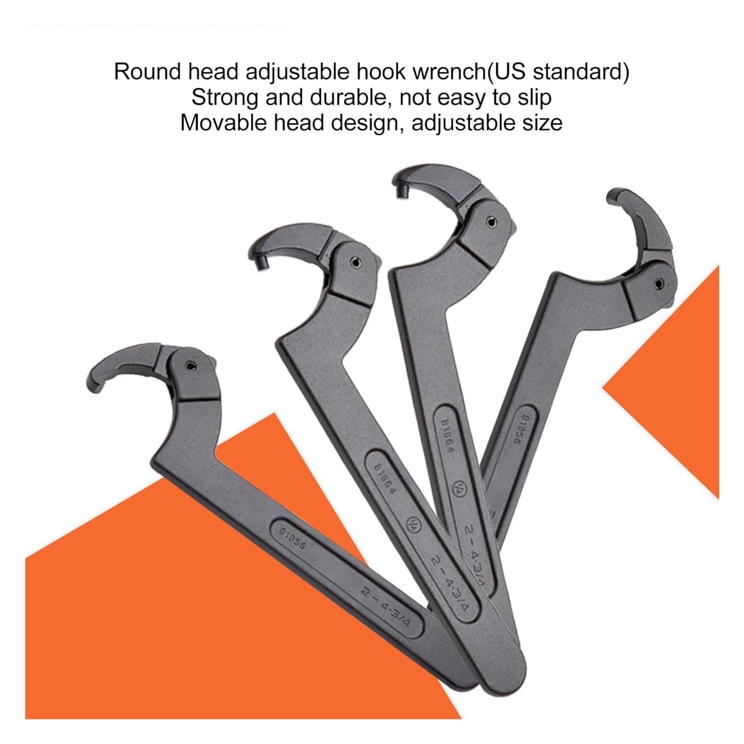 Llave de gancho de llave, cabeza redonda ajustable de 1 1/4 a 3 pulgadas, CRV para equipos mecánicos de vehículos, ideal para apretar tuercas y rodamientos