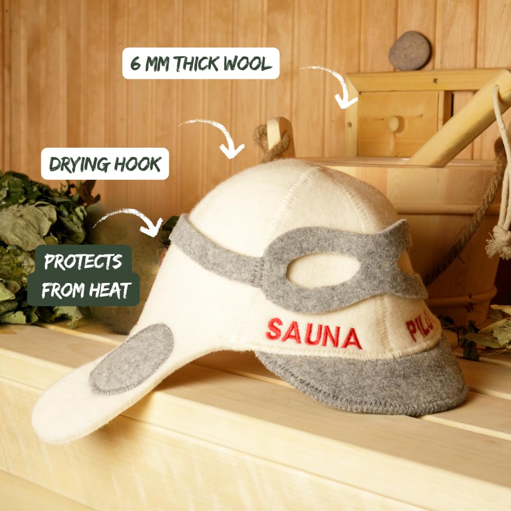 Chapeau de Sauna 'Sauna Pilot' Blanc - Chapeau en Feutre de Laine Biologique