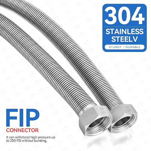 15 Inch Flexible Stainless Steel Corrugated Water Heater Connector Hose 1" FIP x 1" FIP,304 Stainless Steel Leak-Proof Flexible Line for Tankless Water Heater,Water Softener,RV,Boiler(2PCS) by ZEPNL STORE - Used condition - Image 5