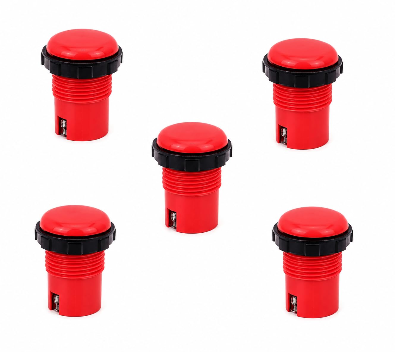 Red Arcade Push Buttons 5 Pack with Screw Terminal Switches | 10A 500VAC Rated, NO/NC Contacts, Round Dome Cap, DIY Arcade Cabinet, Black Locking Ring-image-29