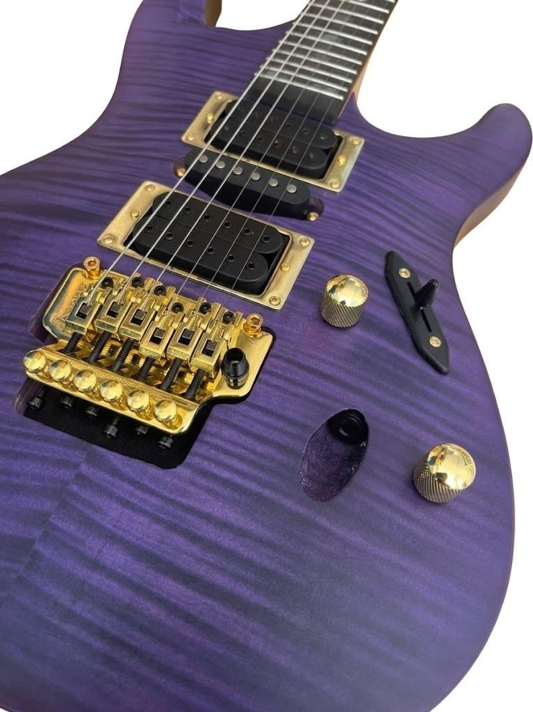 Chitarra elettrica Solid Body, viola trasparente con intarsio Tree of Life e pickup HSH, 6 corde full size for rock progressivo (Guitarra Eléctrica)