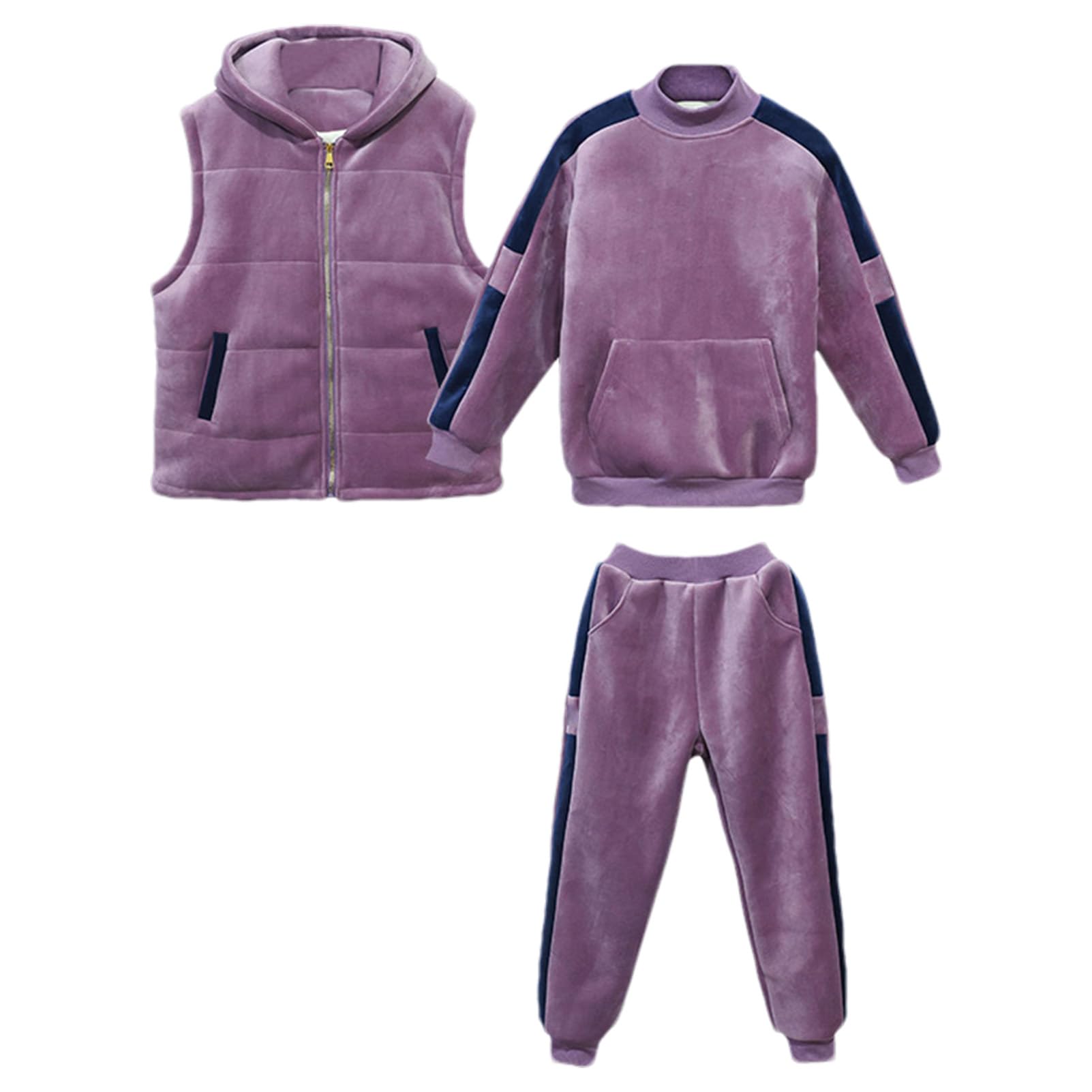 amropi Jogging Tuta Ragazze Felpa Con Cappuccio + Gilet + Pantaloni 3 PCS Set Completo per 3-13 anni