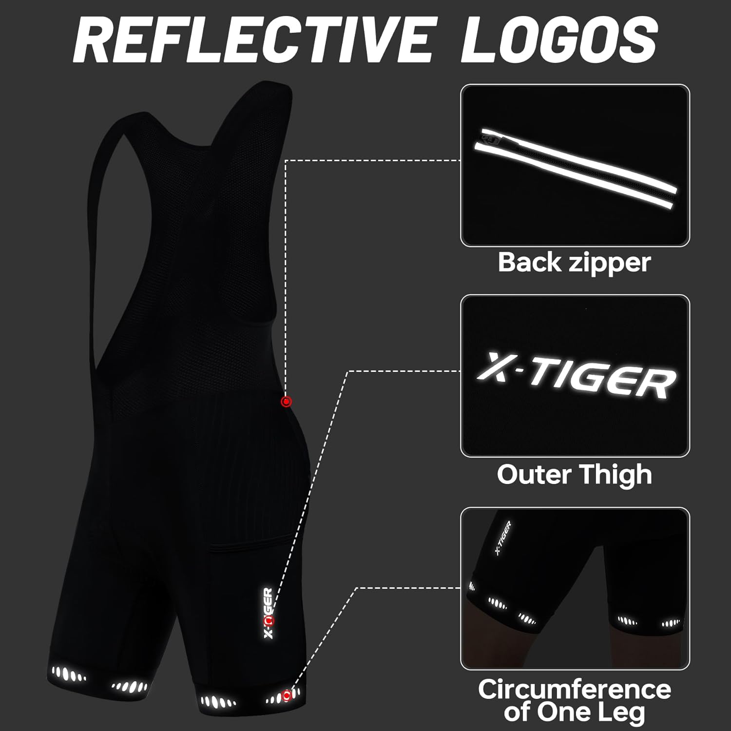 X-TIGER Men's 5D Padded Cycling Bib Shorts Breathable Bike Bibs with 3 Pockets for MTB Biking Bicycle Bib Short Tights