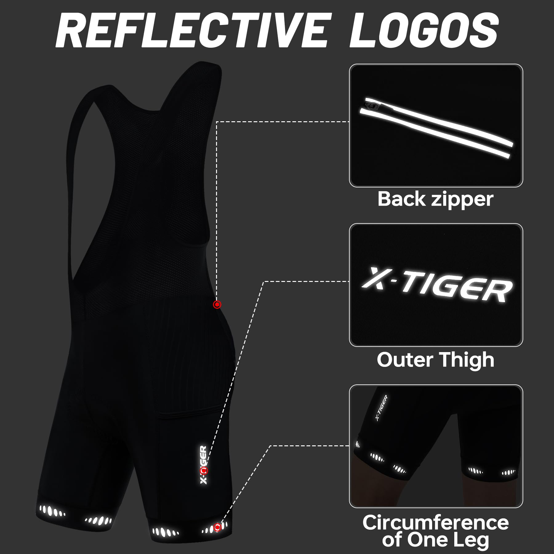 X-TIGER Culotte Ciclismo Bibs Shorts Hombre Almohadilla Gel 5D 3 Bolsillos Transpirable Secado rápido Ciclismo Montaña