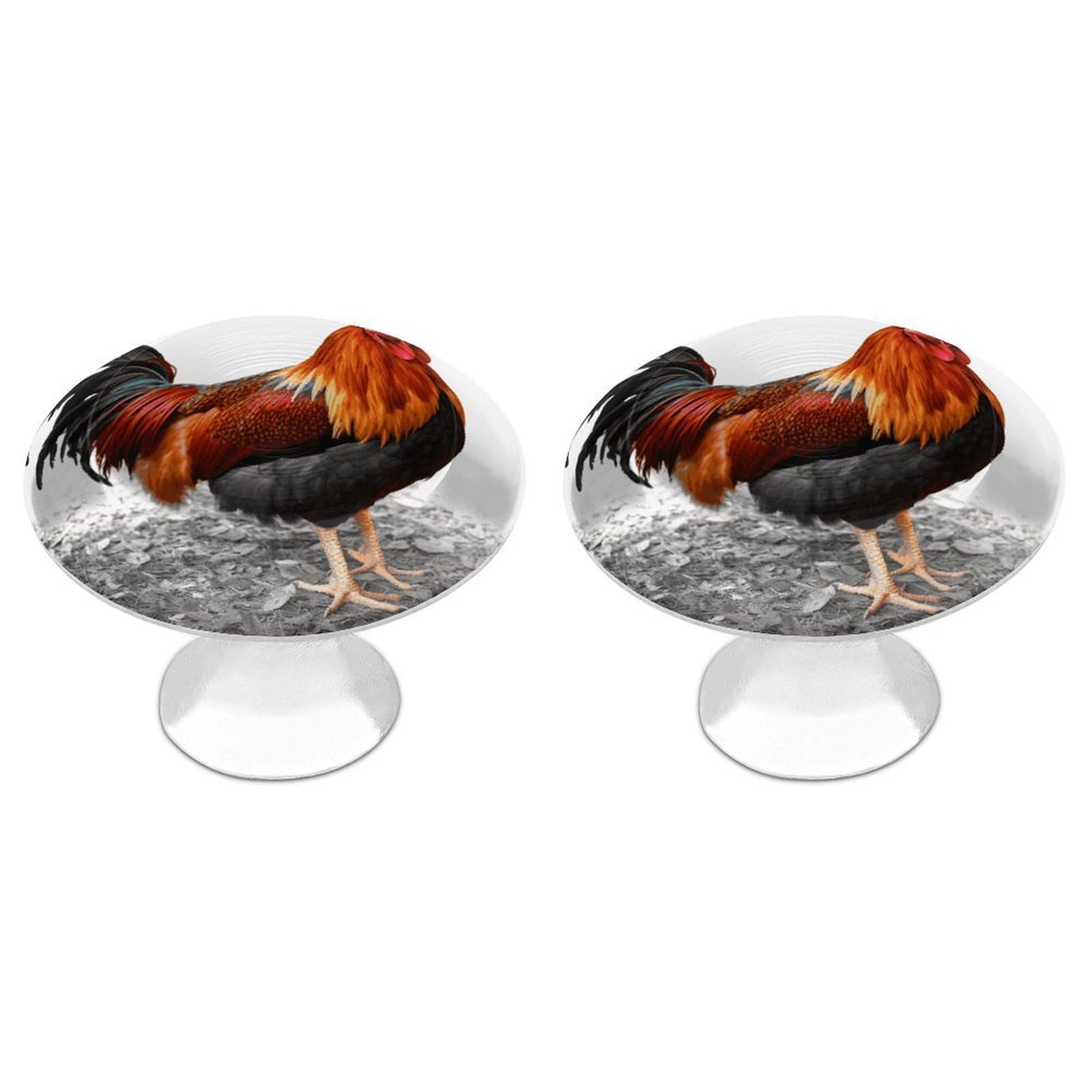 FekiLoot Chicken Rooster Cabinet Knobs Simple Drawer Handles Aluminum Alloy Kitchen Pulls Round Cabinet Door Knobs with Screw Door Hardware for Dresser Cabinets 2 Pack