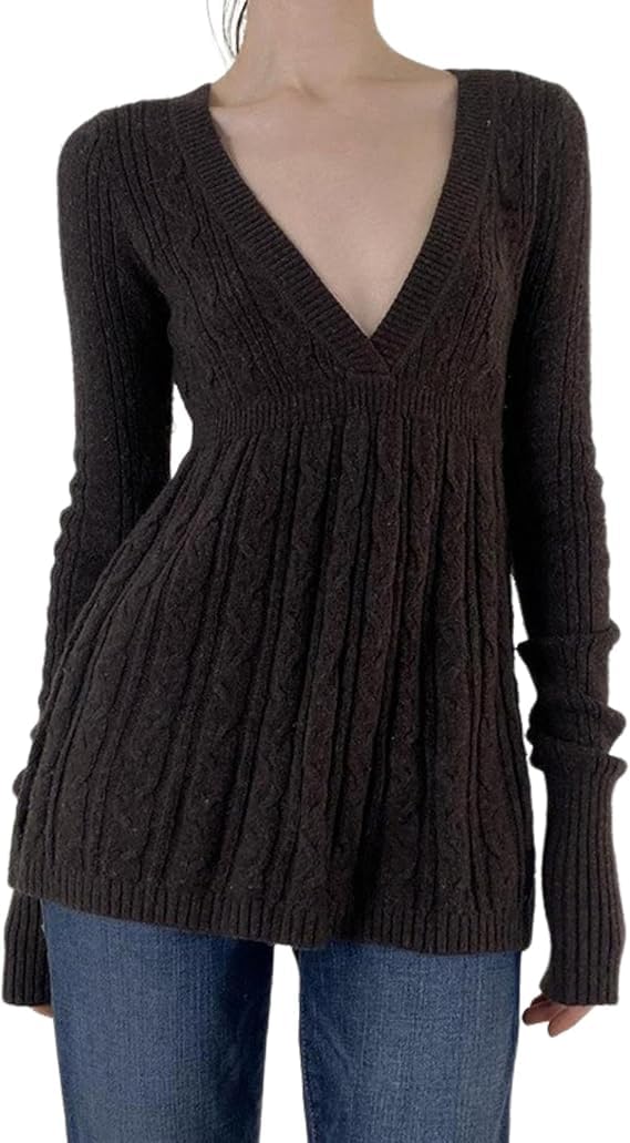 Vintage Cable Knitted Sweaters Coquette Aesthetic Babydoll Peplum Fall Sweater Cute Y2K Fairy Grunge Cottagecore Top