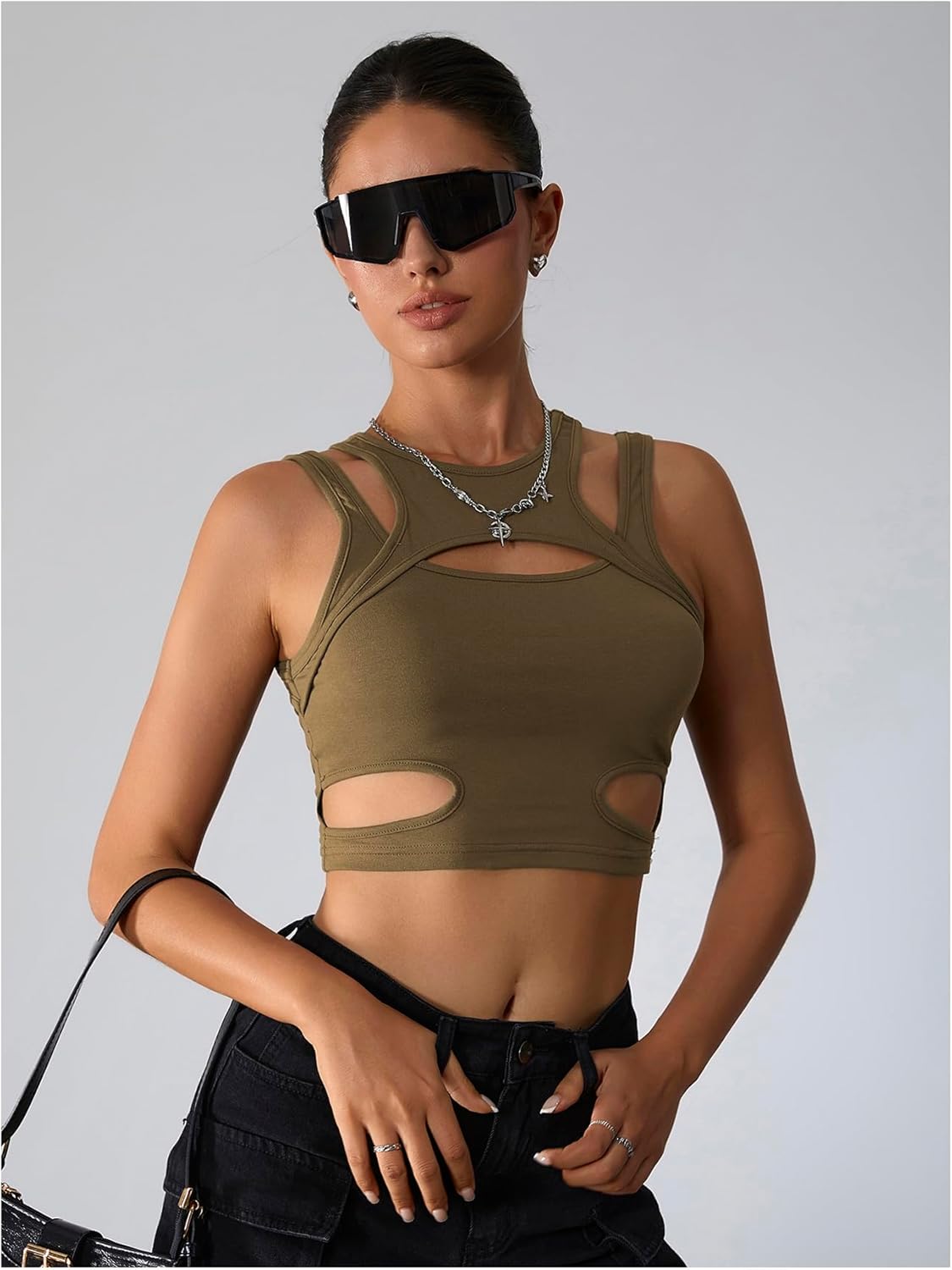 Milumia Women's Cut Out Gothic Tank Top Sexy Going Out Crop Tops Rave Outfits - Image 4