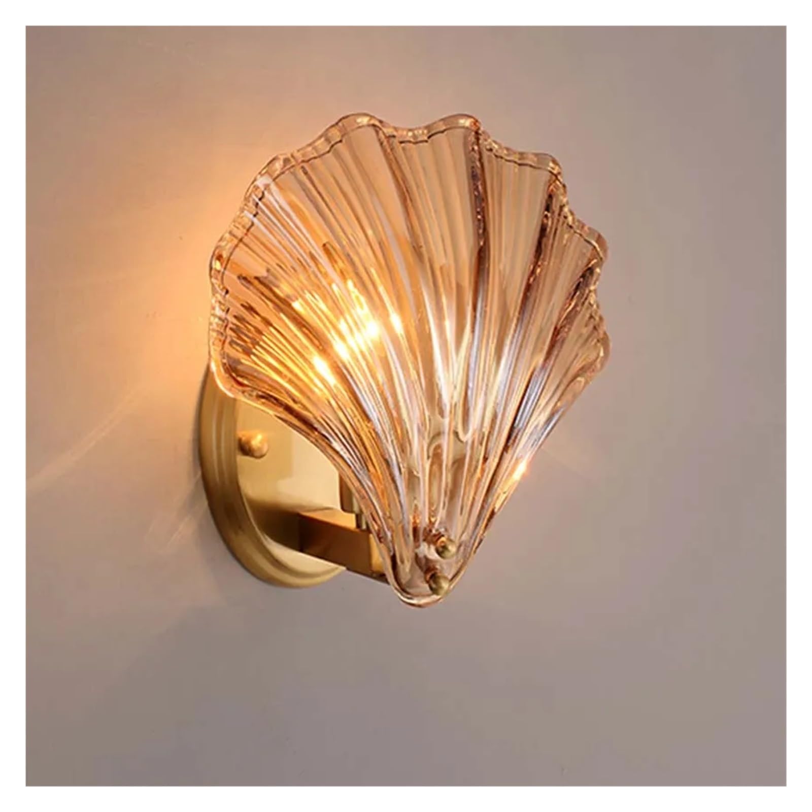 VDOQTLJT Post-Modern Luxury Brass Wall lamp - Shell Shape Glass Light Fixture Bedside Restaurant Stairs Aisle sconces LED Modern Chandelier(Clear Glass)