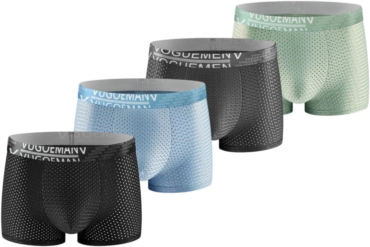 Men's Mesh Boxer Briefs 4 Pack Low Rise Pouch Trunks Underwear