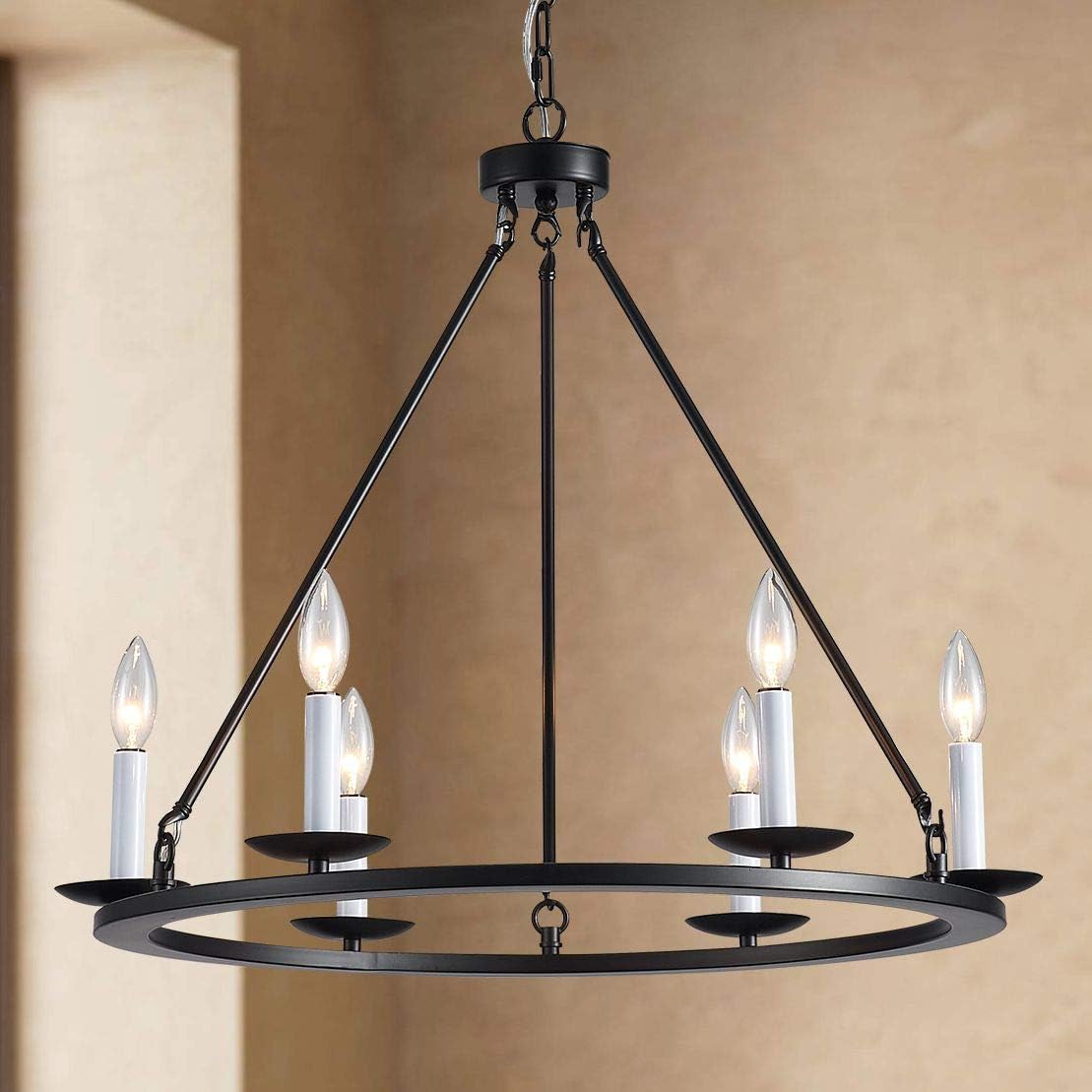 80% оƒƒ Dіѕсоunt Bestier Wagon Wheel Chandelier 6 Lights Farmhouse Light Fixture Black Metal Finish 26 Rustic Kitchen Island Dining Pendant Lighting