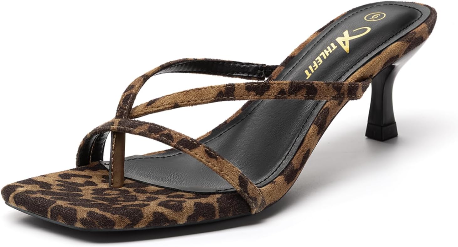 Athlefit Women's Strappy Kitten Heels Flip Flops Square Open Toe Low Heels Fashion Party Dress Thong Heeled Sandals