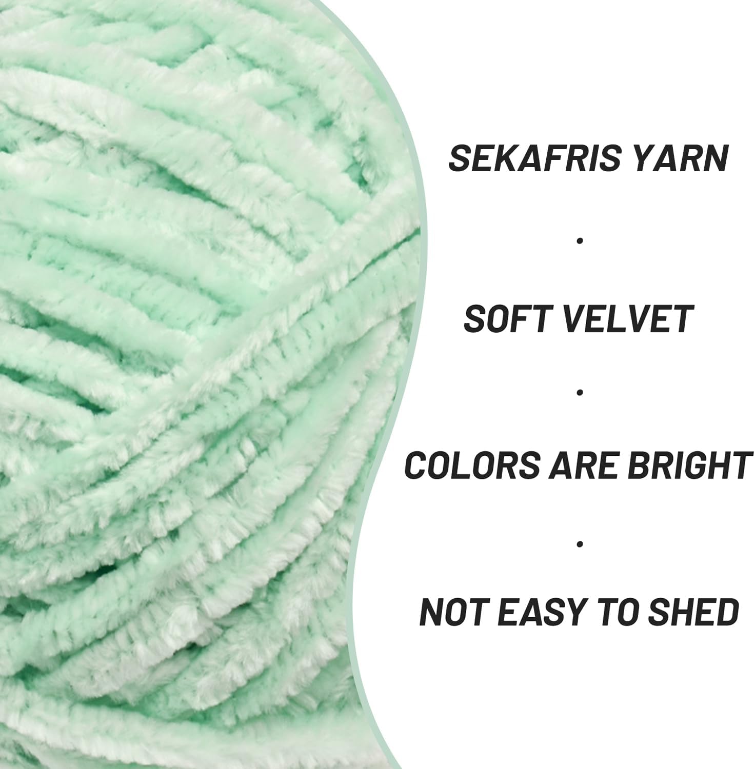 3 Pack Fuzzy Chenille Yarn for Crocheting, Velvet Baby Blanket Yarn for Crocheting, Soft Plush Yarn for Hand Knitting, (300 g/393yds) Fluffy Amigurumi Crochet Yarn(3 Mint Green) image 2
