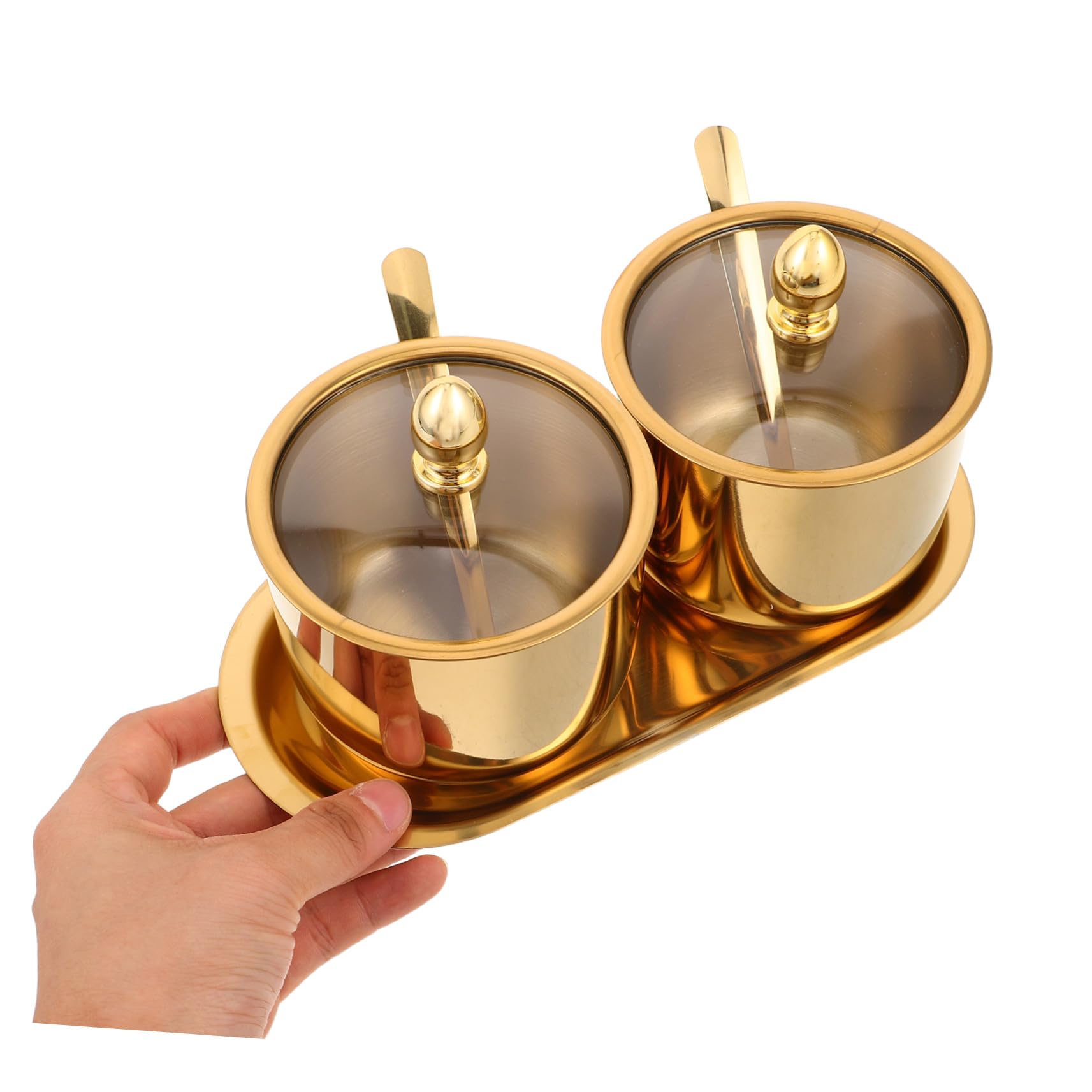 Boîte à Épices Acier Inoxydable 383G Couvercle Transparent Plateau et Cuillère Inclus Récipient à Condiments Polyvalent Cuisine Café Bar Facile d'Entretien