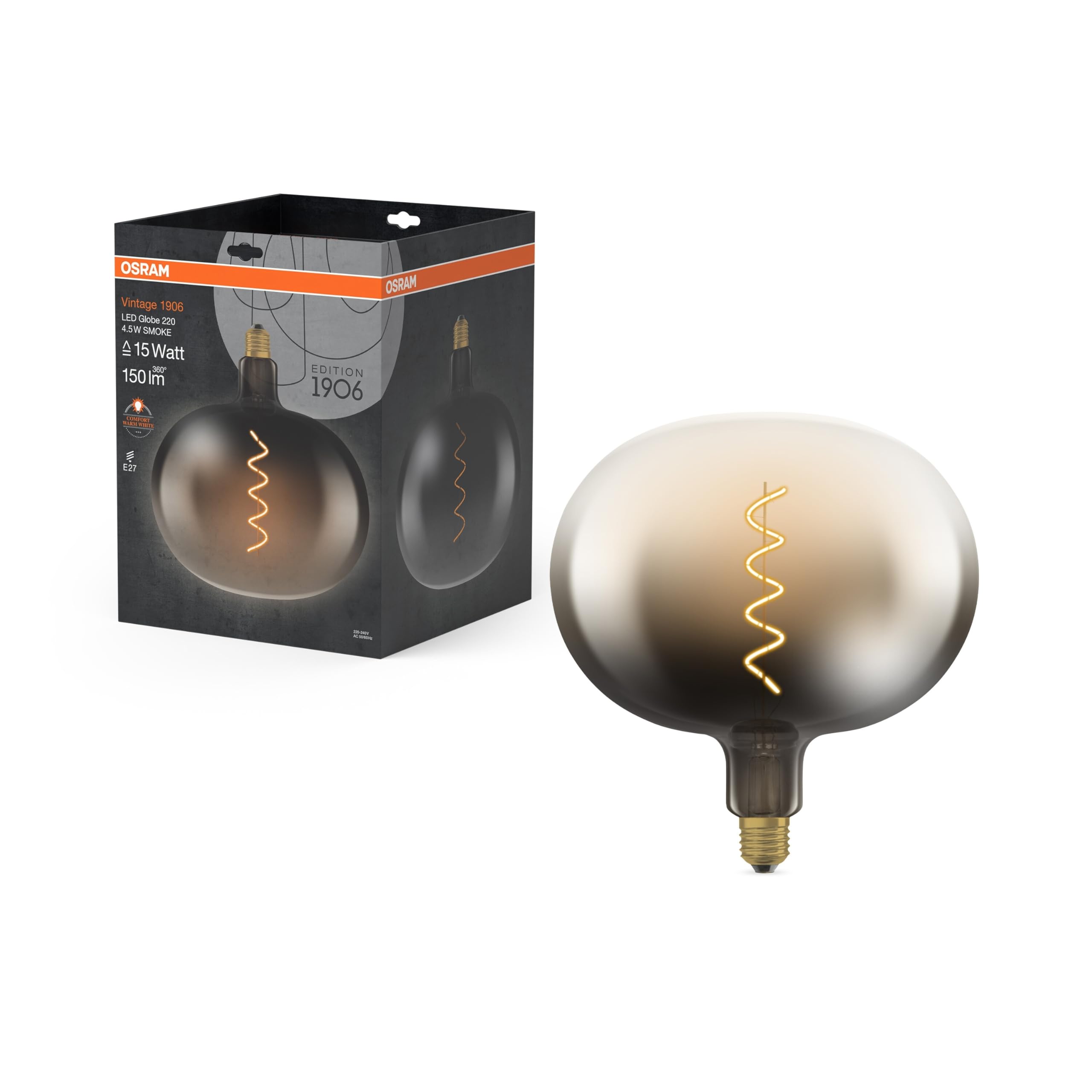 Osram Led Vintage 1906 Big Globe E27 4,5W 818 Filament Smoke