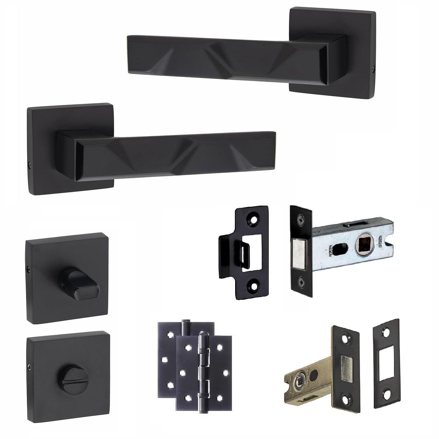 Golden Grace 1 Pair Modern Nova Design Matt Black Premium Bathroom Internal Door Handles Square Rose Dead Bolt Ball Latch Hinges Thumbturn from B&Q