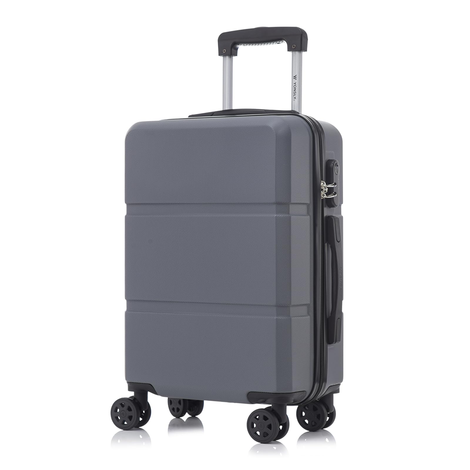YONSLY Trolley Reisekoffer Suitcase, Rollkoffer Handgepäck, Kabinenkoffer mit 4 Rollen 360°, Hartschalenreisekoffer, Zahlenschloss, Weicher Gummigriff (M, Grau)