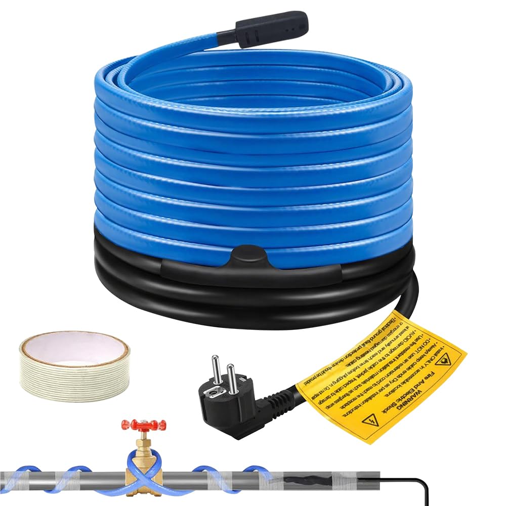 Câble Chauffant Antigel, 6M Fil Chauffant Antigel, avec Thermostat Intégré, pour protéger les tuyaux d'eau, des tuyaux domestiques en métal/plastique, des gouttières et des égouts (8m, 25 W/m)