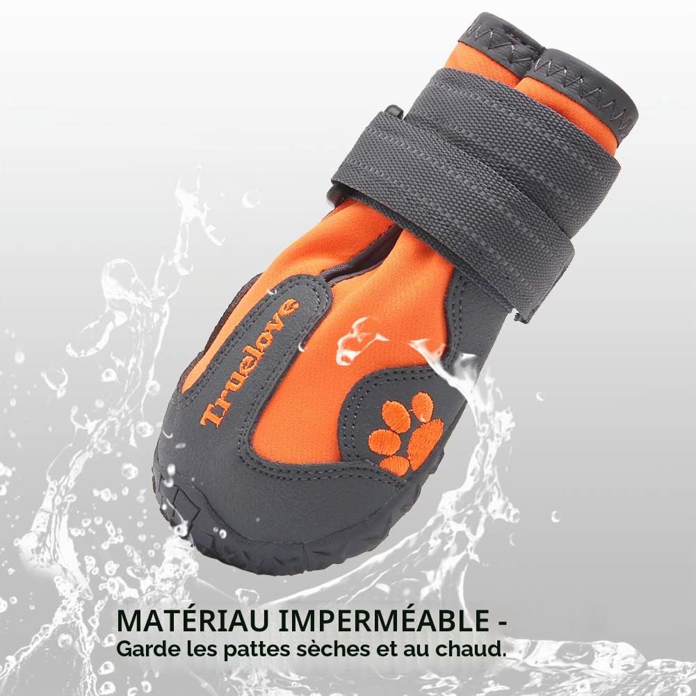 Bottines imperméables pour chien Truelove avec sangles réfléchissantes, pour petit, moyen et grand chien, utilisation en extérieur