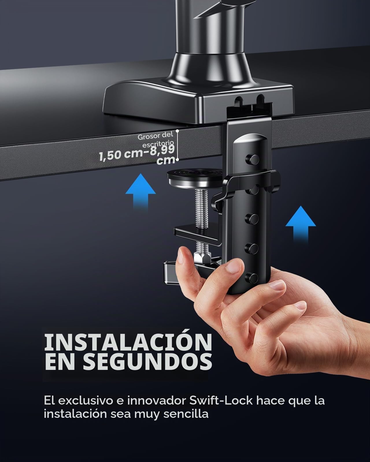 HUANUO Soporte Monitor Escritorio para Pantallas 13-32 Pulgadas, Brazo Monitor hasta 9 kg, Monitor Arm Ergonómico con Inclinación, Giro y Rotación 360°, Altura Regulable, VESA 75x75/100x100