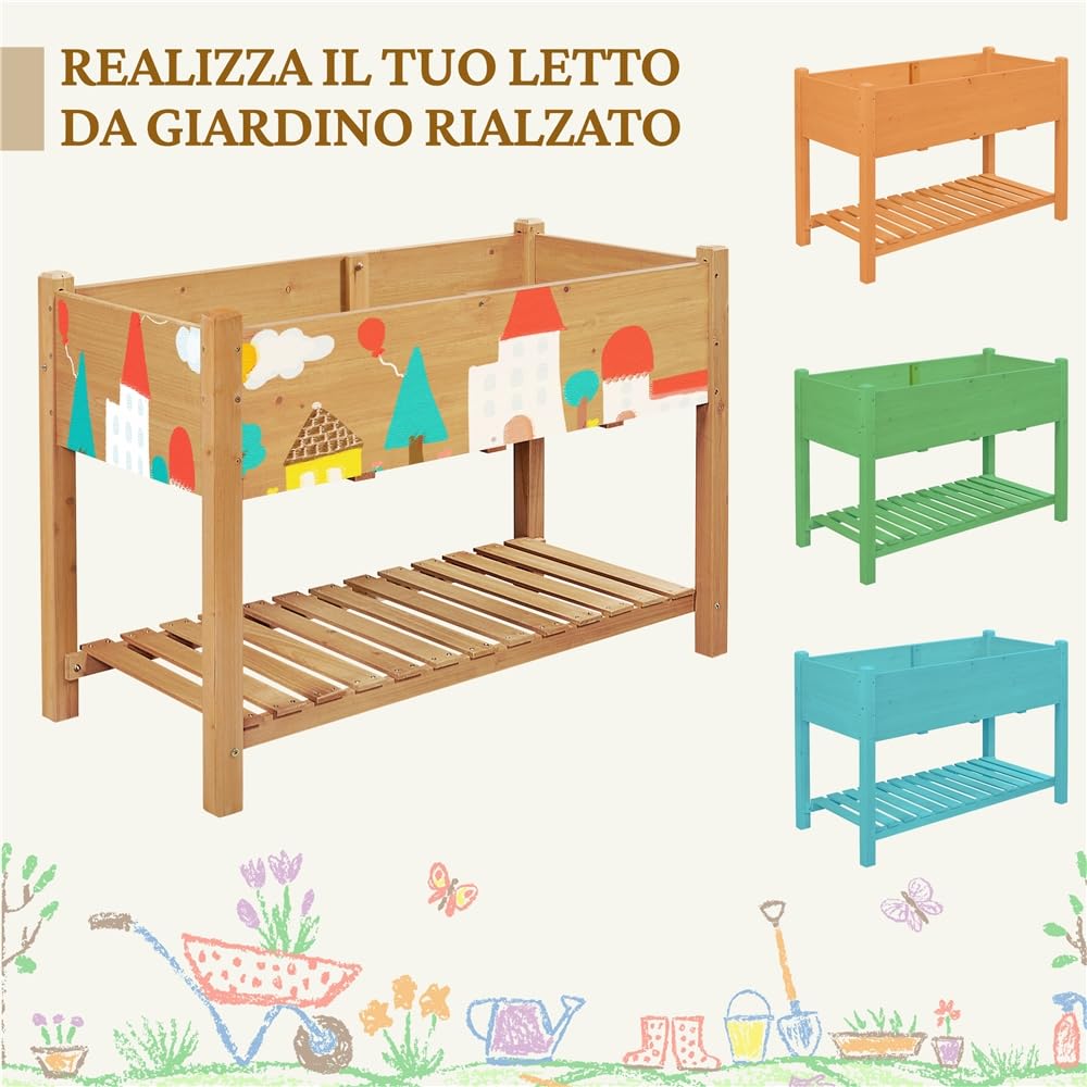 Yaheetech Fioriera/Aiuola Rialzata Orto Balcone Alta da Esterno in Legno Lettino per Piante Giardino con Ripiano Mensola 119 x 57 x 80 cm Portata 100 kg